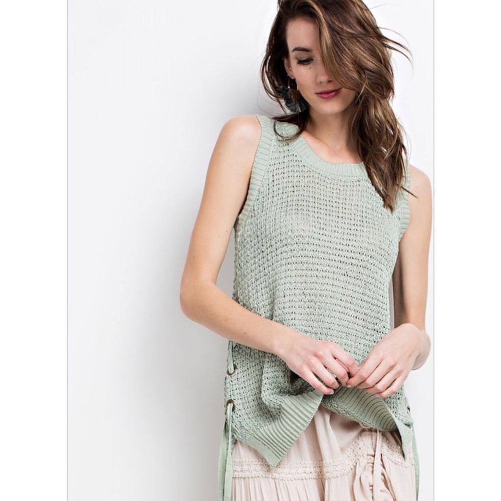 Side Slit Lace Up Sweater Knit Tunic